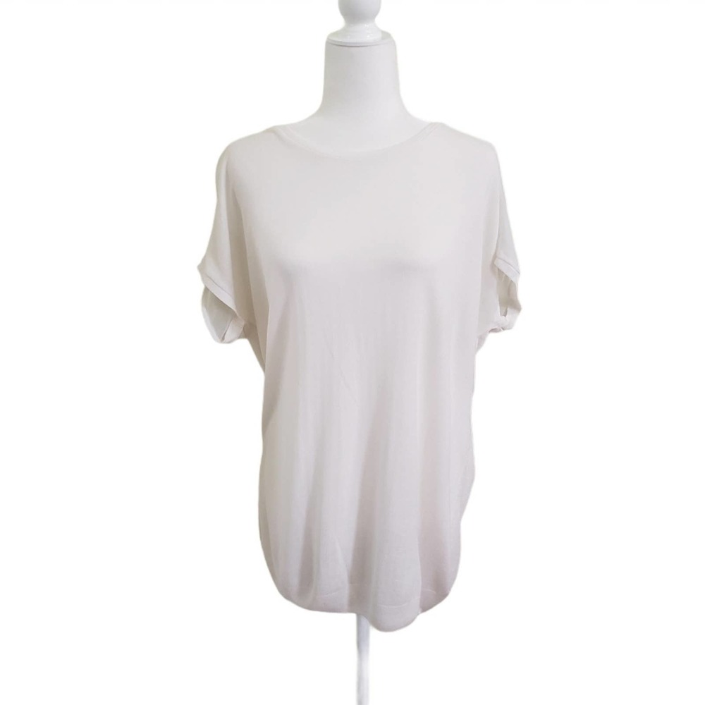 Trisha Tyler White & Sheer Cap Sleeve Knit Top